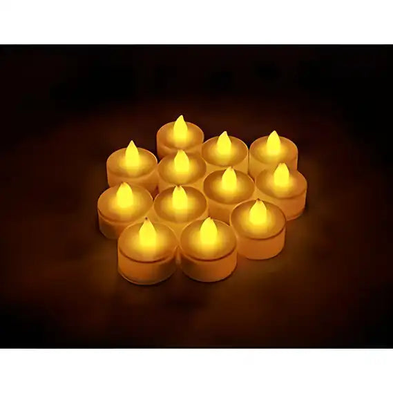 LED Tea Light Candles for Home Decoration – Yellow Diya for Diwali (Pack of 12)